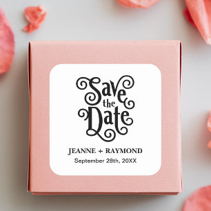 Romantic Calligraphy Wedding Save the Date Square Sticker