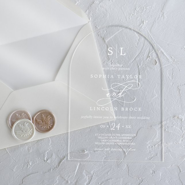 Romantic Calligraphy White Classic Modern Wedding Acrylic Invitations (Romantic Calligraphy White Classic Modern Wedding Acrylic Invitations)