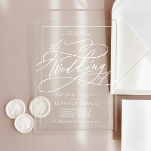 Romantic Calligraphy White Simple Elegant Wedding Acrylic Invitations