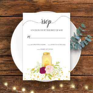Romantic Candlelight Roses Glitter Wedding RSVP Card
