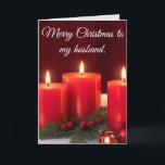 Romantic Candles Christmas Card<br><div class="desc">This card is for that special man you call your husband.  Melt his heart with this warm and romantic christmas token of the great love you share.  This image was generated in Leonardo.ai,  and then I did some modifications to it in order to enhance the romantic atmosphere.</div>