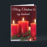 Romantic Candles Christmas Card<br><div class="desc">This card is for that special man you call your husband.  Melt his heart with this warm and romantic christmas token of the great love you share.  This image was generated in Leonardo.ai,  and then I did some modifications to it in order to enhance the romantic atmosphere.</div>