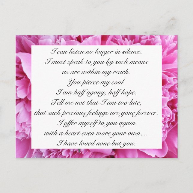 Romantic Candy Pink Floral Jane Austen Love Quote Postcard (Front)