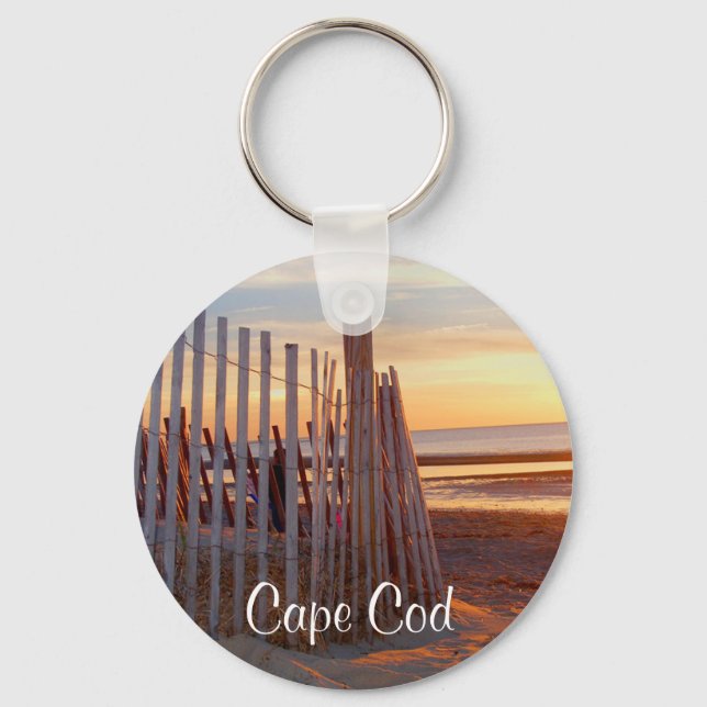Romantic Cape Cod Mass Sunrise over Beach Keychain (Front)