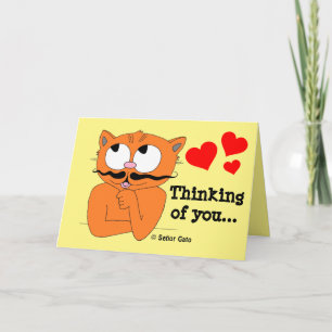 Romantic Card "Thinking of You" Cartoon Cat