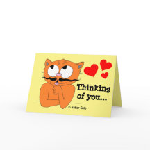 Romantic Card "Thinking of You" Cartoon Cat