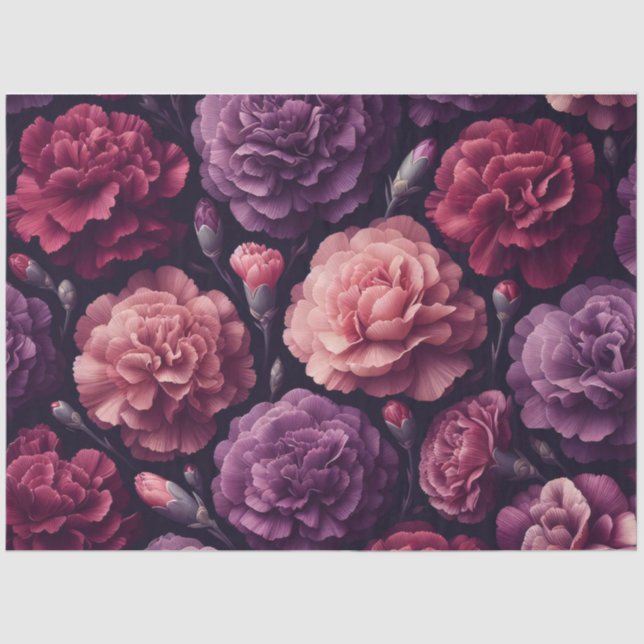 Romantic Carnations Pink and Purple Decoupage Tissue Paper (Front)