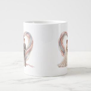 Romantic Cartoon Wedding Couple with Heart Shaped Large Coffee Mug
