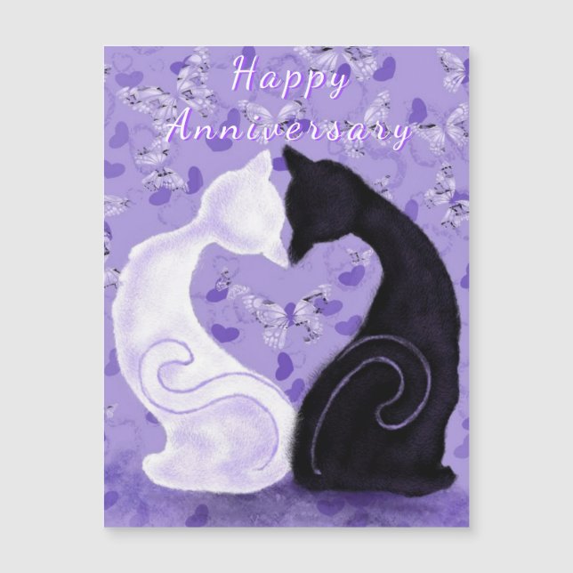 Romantic Cat Couple Anniversary Magnet Card (Front)