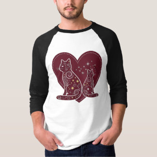 Romantic Cat Heart Design T-Shirt