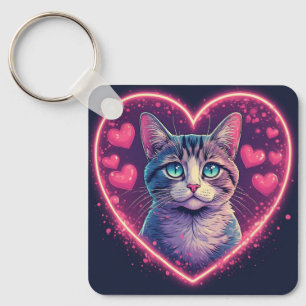 Romantic Cat Lover Gift Aesthetic Neon Animal Key Ring