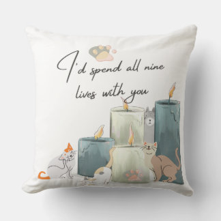 "Romantic Cat-Themed Decorative Pillow Design"