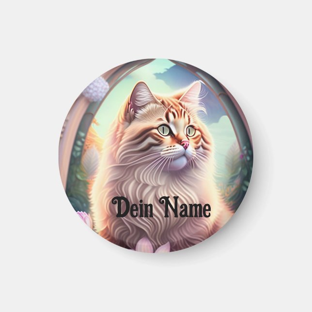 Romantic Cat with Flowers Magnet (Front)