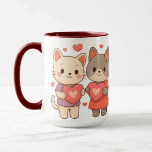 Romantic Cats Heart Ceramic Mug