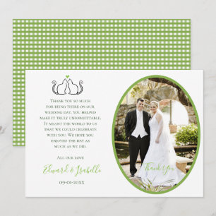 Romantic Cats In Love Wedding Couple Photo Green T Thank You Card