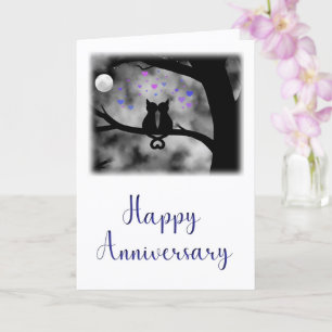 Romantic Cats Under Moon Anniversary Card         