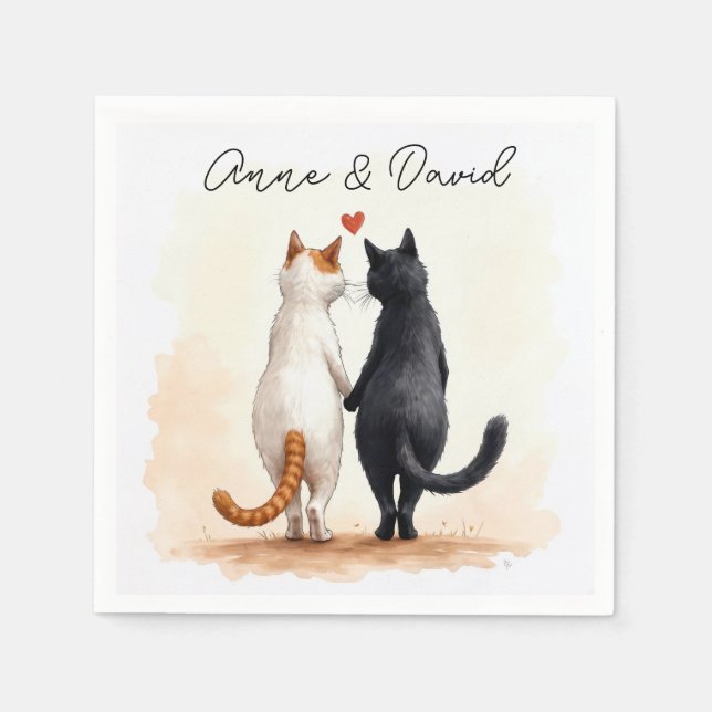 Romantic Cats With a Red Heart and Names Napkin (Front)