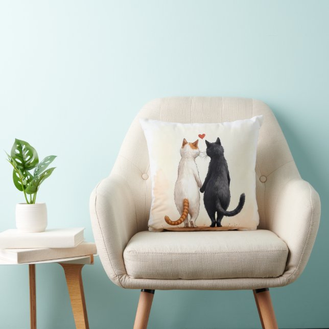 Romantic Cats With a Red Heart Cushion (Chair)
