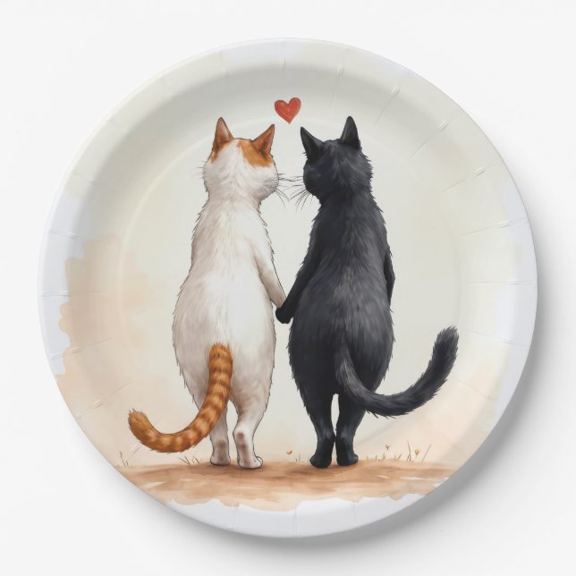 Romantic Cats With a Red Heart Paper Plate (Front)