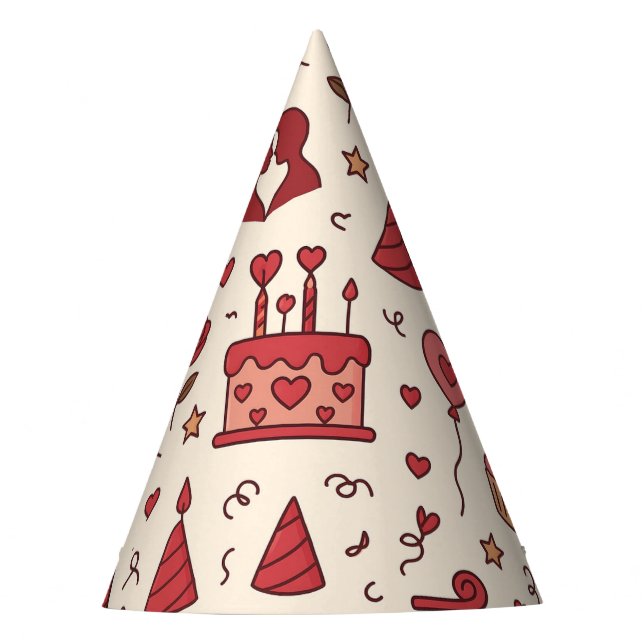 Romantic Celebration Doodle Pattern Party Hat (Front)