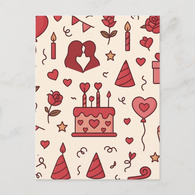 Romantic Celebration Doodle Pattern Postcard (Front)