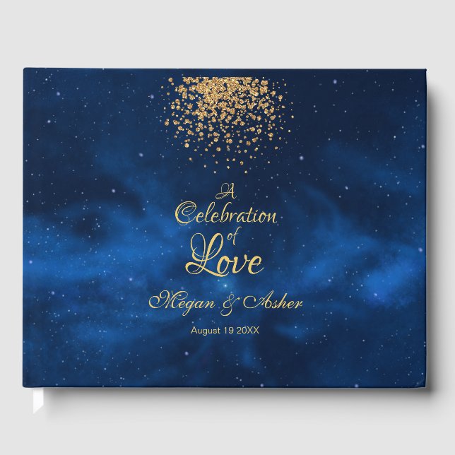 Romantic Celestial Blue with Gold Confetti Guest Book (Front)