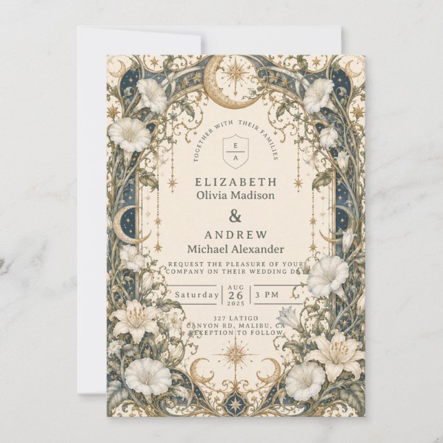Romantic Celestial Garden Wedding Invitation (Front)