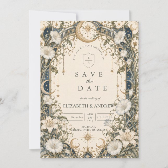 Romantic Celestial Garden Wedding Save The Date (Front)