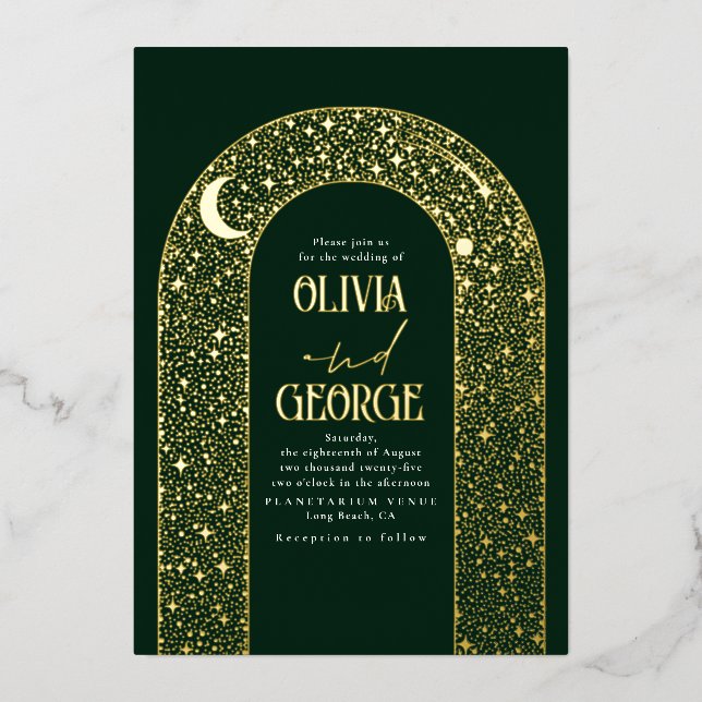 Romantic Celestial Wedding Emerald Green & Gold (Front)