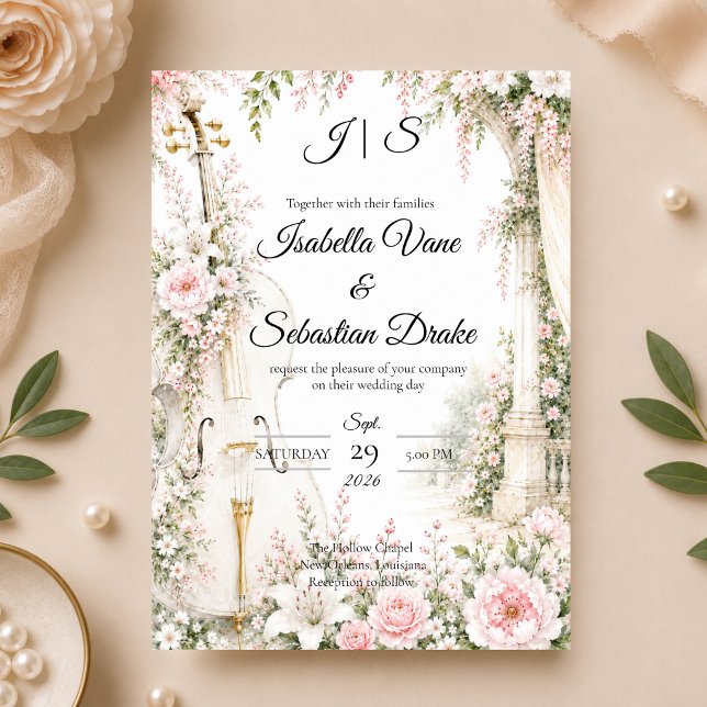 Romantic Cello Garden Serenity Wedding  Invitation (Creator Uploaded)