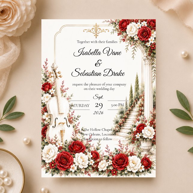Romantic Cello Staircase Elegance Wedding  Invitation (Creator Uploaded)