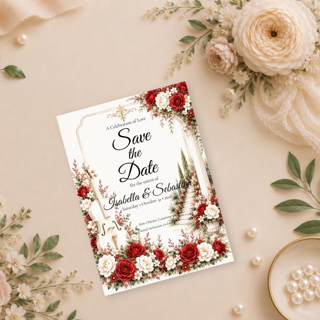 Romantic Cello Staircase Elegance Wedding Save The Date (Creator Uploaded)