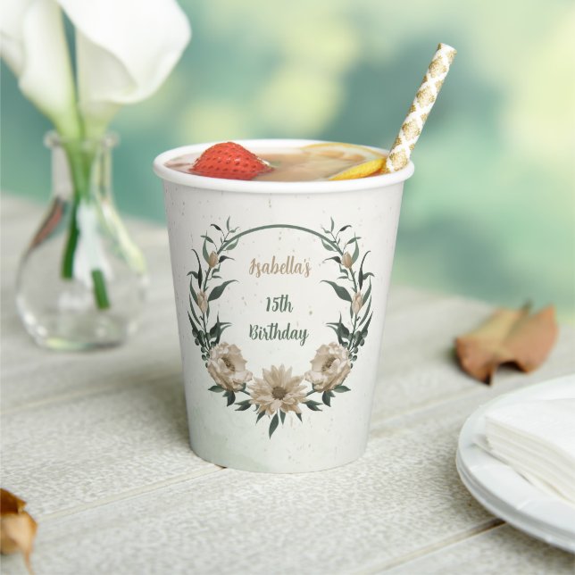 romantic champagne flowers greenery  paper cups (Insitu)