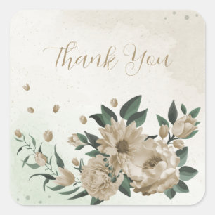 romantic champagne flowers greenery wedding square sticker