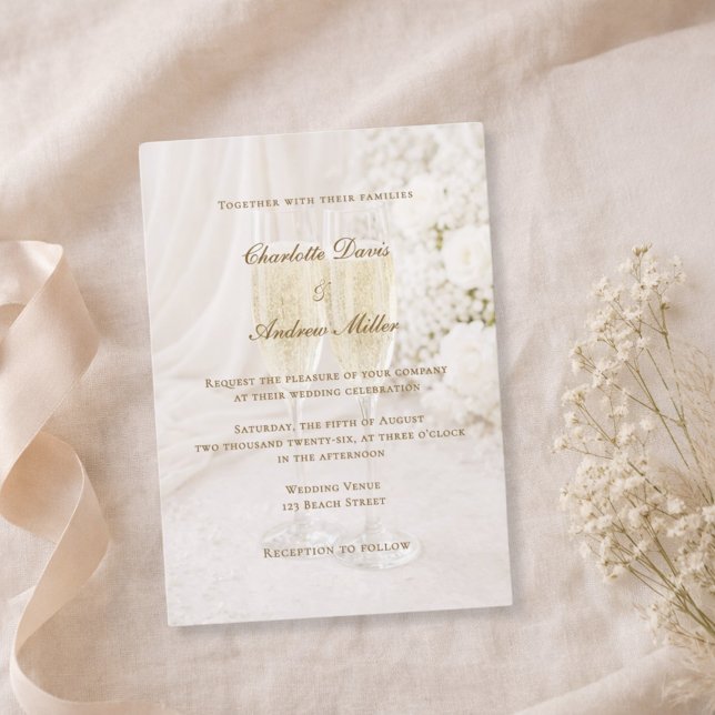 Romantic Champagne Soft Fabric Drapes Wedding Invitation (Creator Uploaded)