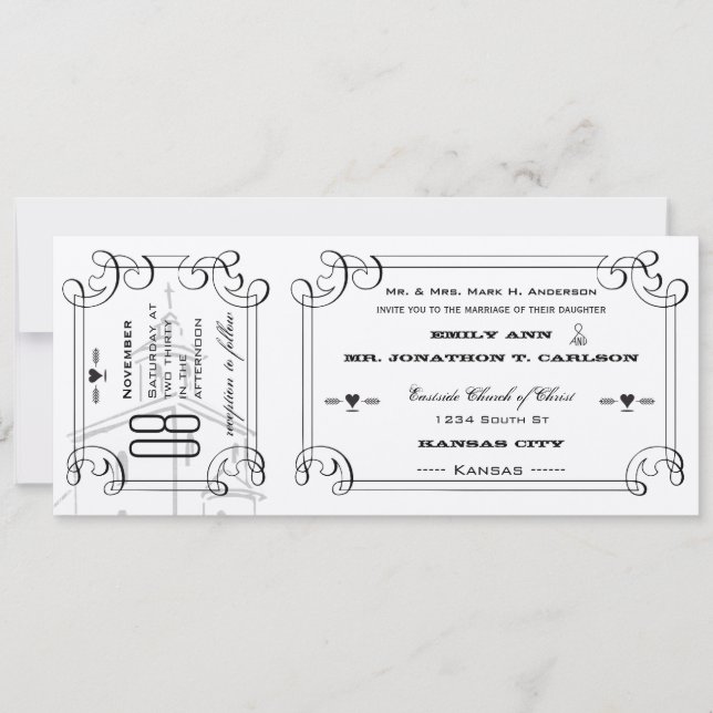 Romantic Chapel Ticket Wedding Invitation (Front)