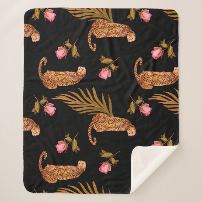 Romantic cheetahs: watercolor seamless pattern. sherpa blanket (Front)