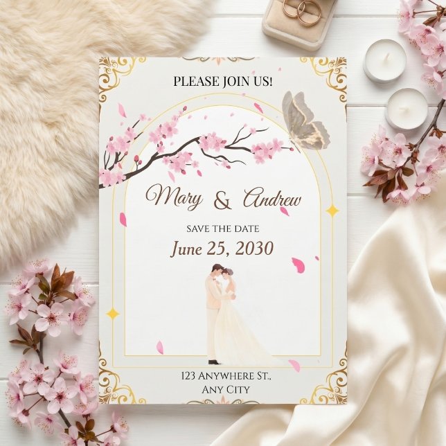 Romantic Cherry Blossom & Butterfly Frame Invitation (Creator Uploaded)