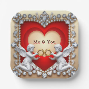 💍 Romantic Cherub Love 💘 Elegant Wedding  Paper Plate