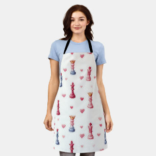 Romantic Chess Hearts Valentine's Day Apron
