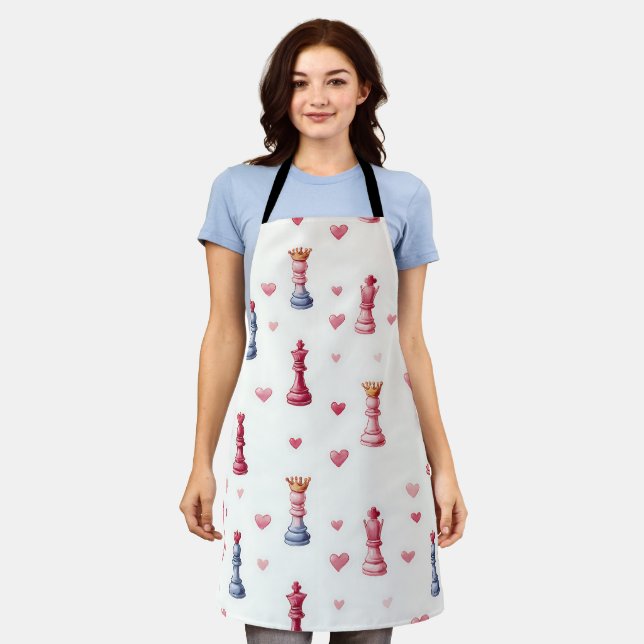 Romantic Chess Hearts Valentine's Day Apron (Worn)
