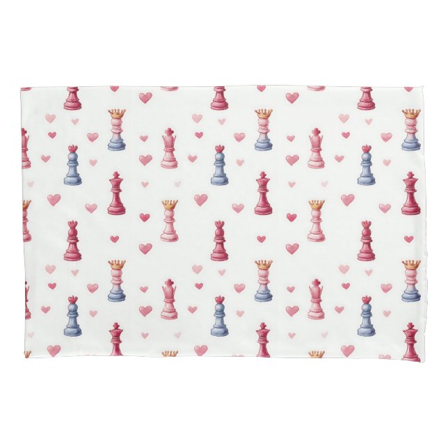 Romantic Chess Hearts Valentine's Day Pillowcase (Front)