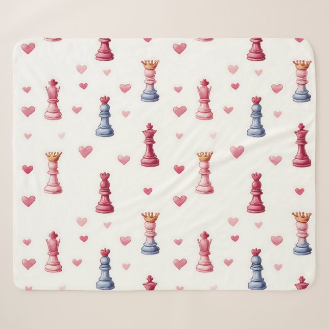 Romantic Chess Hearts Valentine's Day Sherpa Blanket (Front (Horizontal))