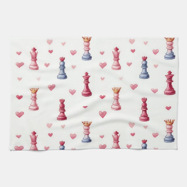 Romantic Chess Hearts Valentine's Day Tea Towel (Horizontal)