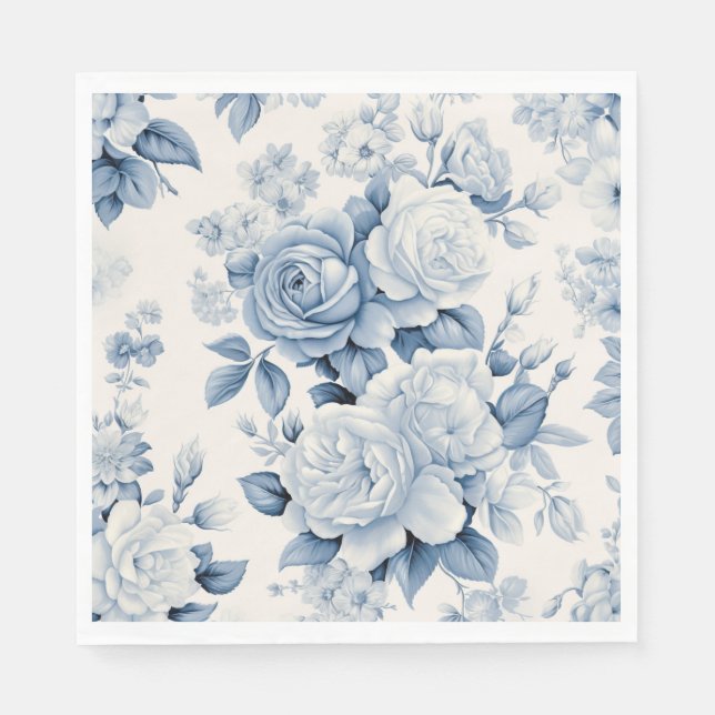 Romantic Chic Antique Dusty Blue Roses Napkin (Front)