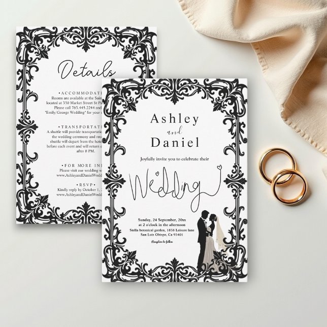 Romantic Chic Black And White Classic Wedding Invitation (Creator Uploaded)