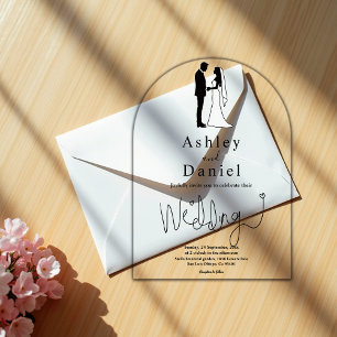 Romantic Chic Black And White Minimal Arch Wedding Acrylic Invitations