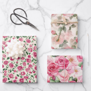 Romantic Chic Blush Pink Roses Floral Wrapping Paper Sheet