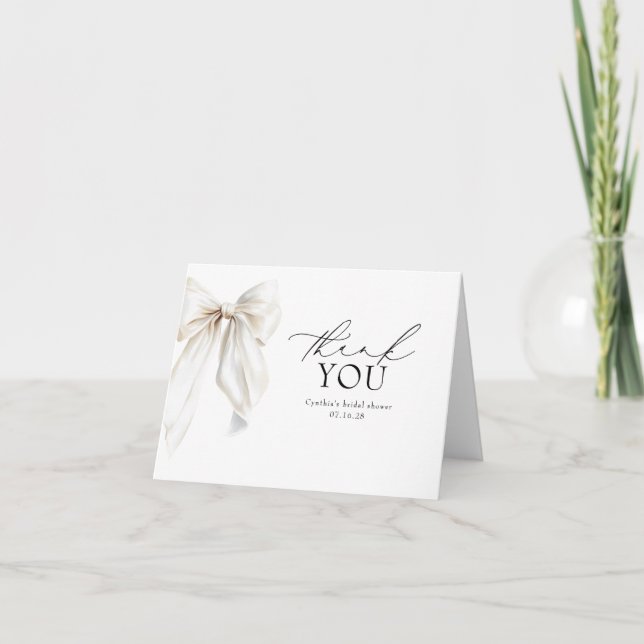 Romantic Chic Elegant White Bow Thank You Card (Front)