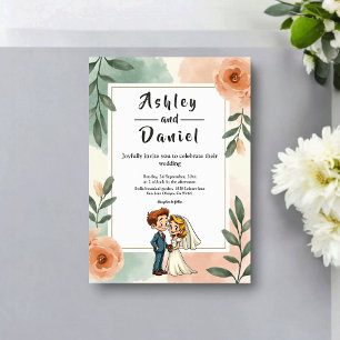 Romantic Chic Floral Frame Bride And Groom Wedding Invitation